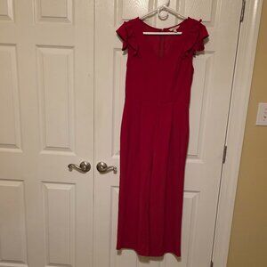 Elegeant Red Pansuit with Ruffle Sleeves